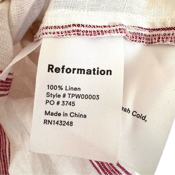 Reformation Relaxed Linen White and Red Striped Button Down Shirt Sz L - Picture 11 of 16